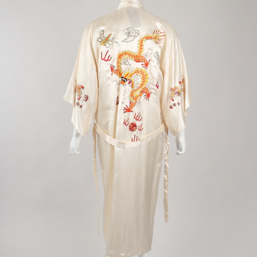 Vintage GOLDEN DRAGON Silk Kimono Robe O/S